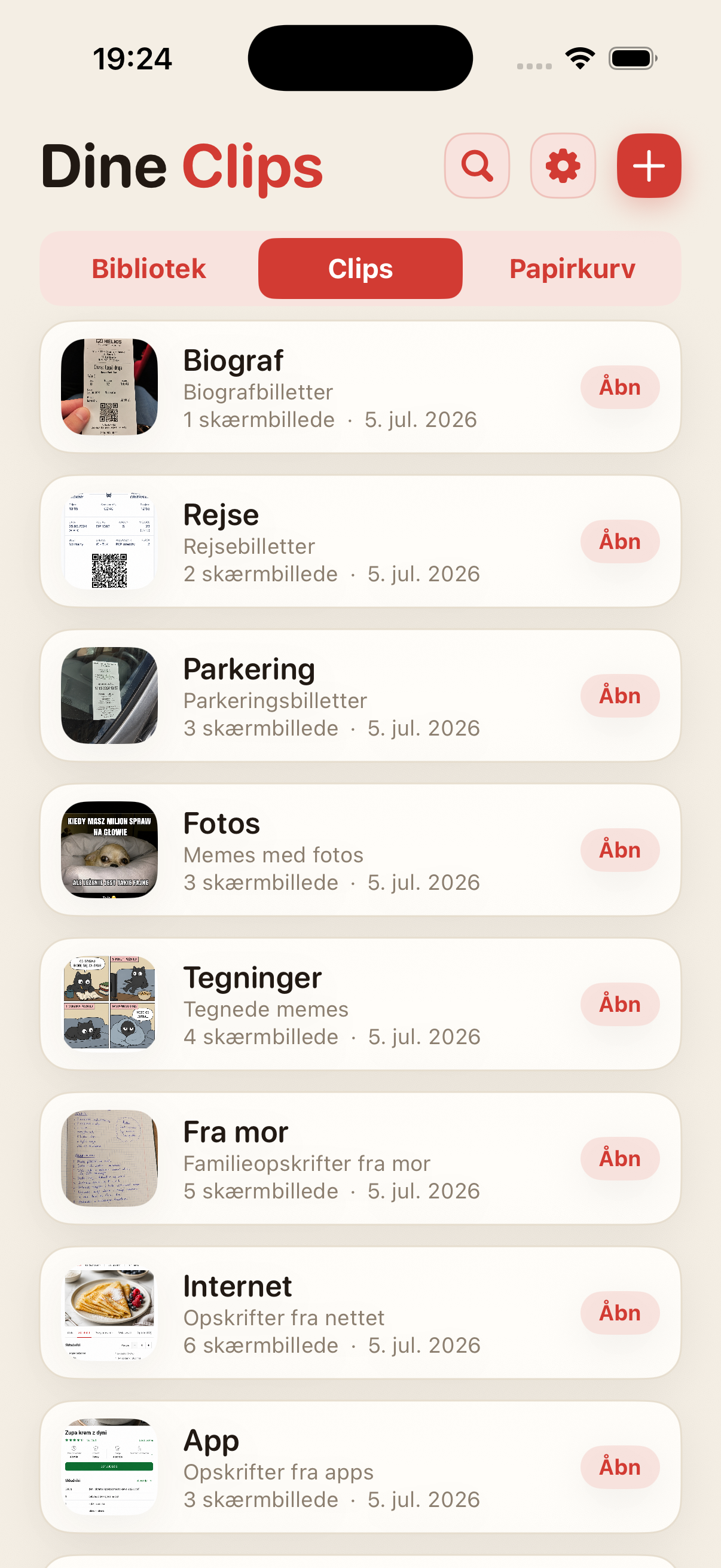 Liste over Clips i ScreenClips