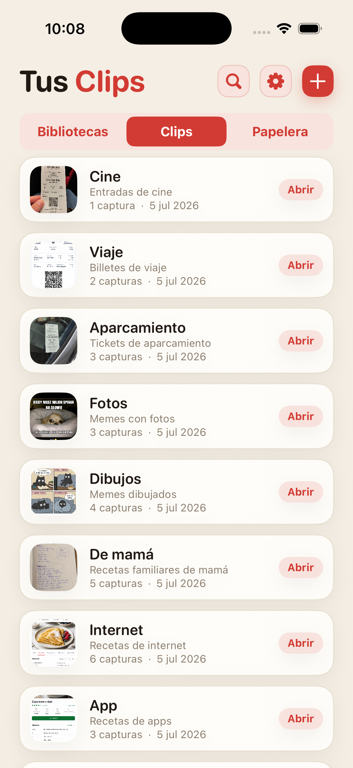 Lista de Clips en ScreenClips