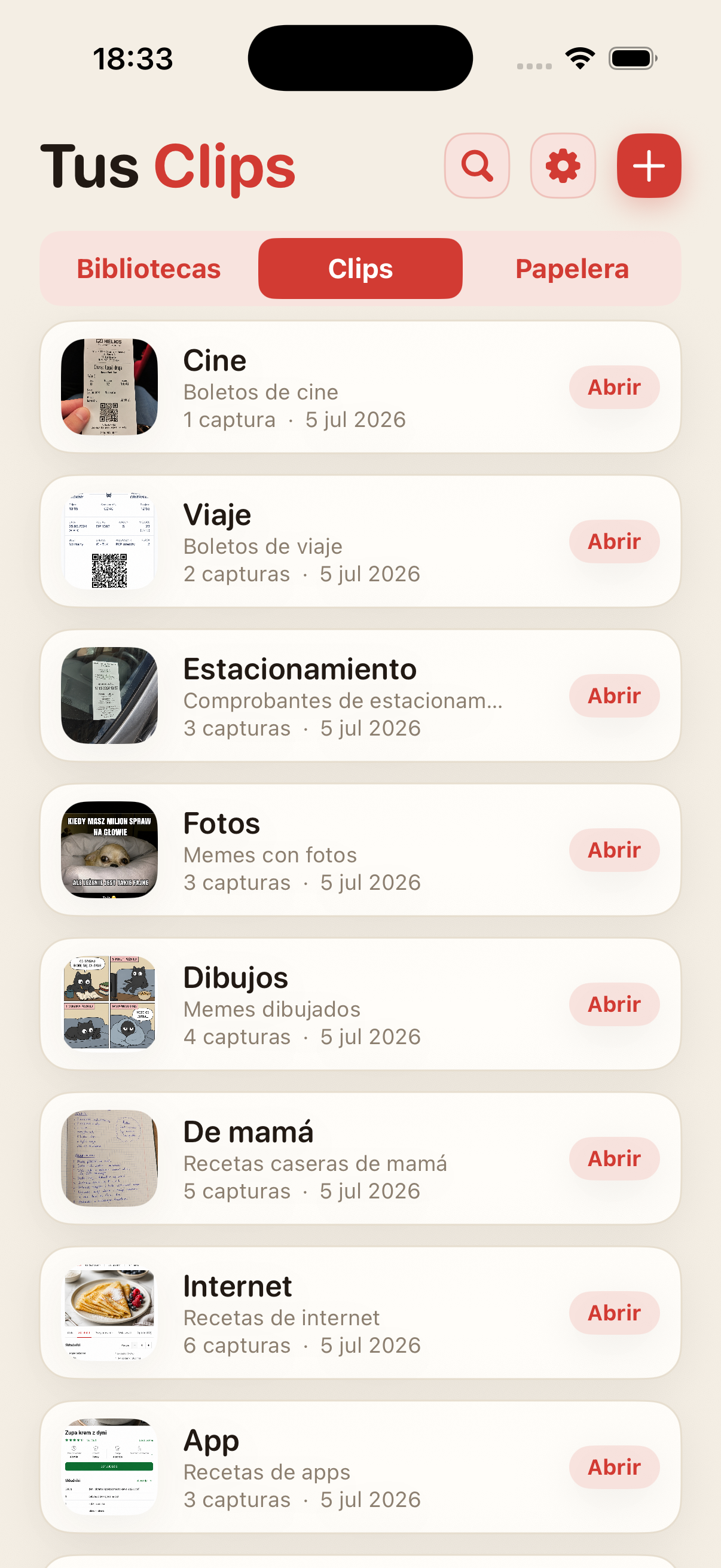Lista de Clips en ScreenClips