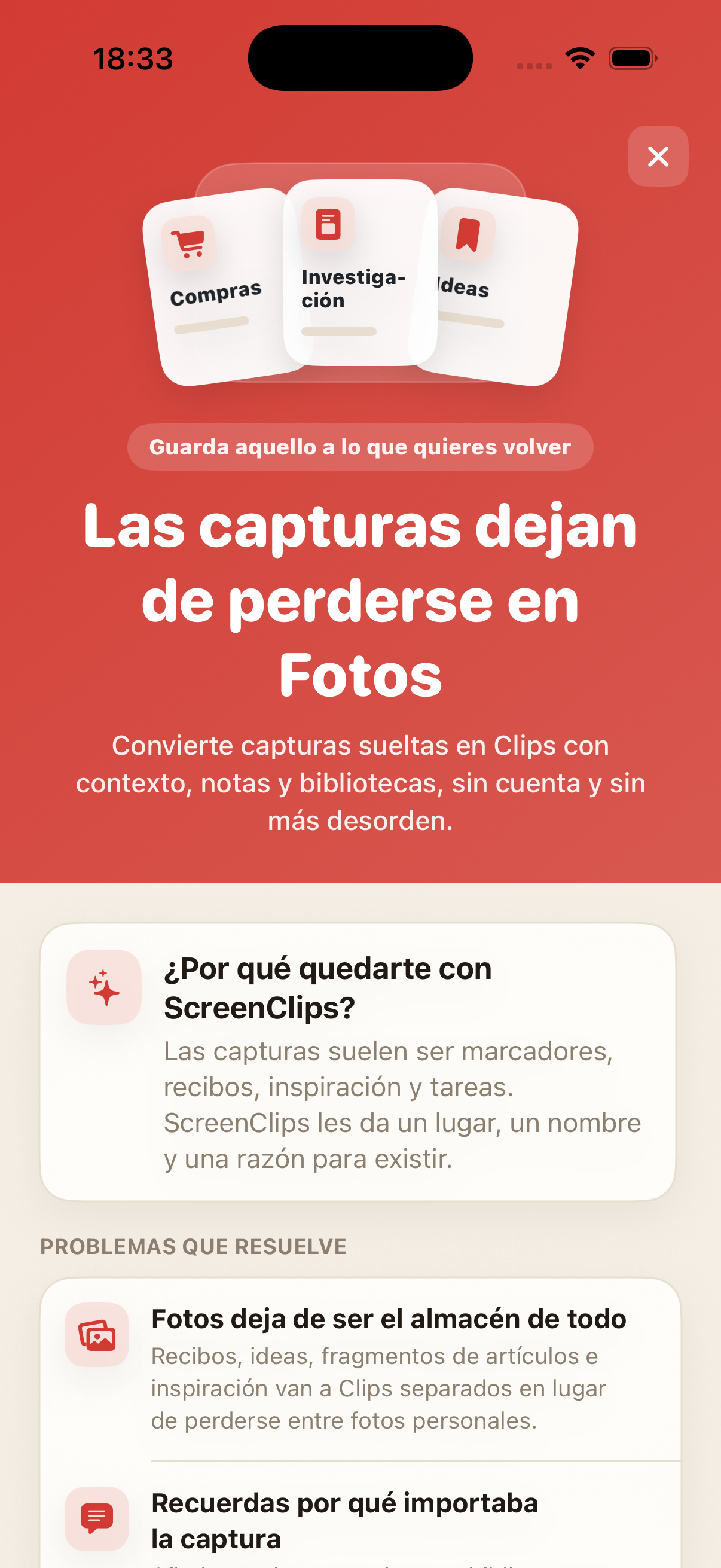 Pantalla de ScreenClips Premium