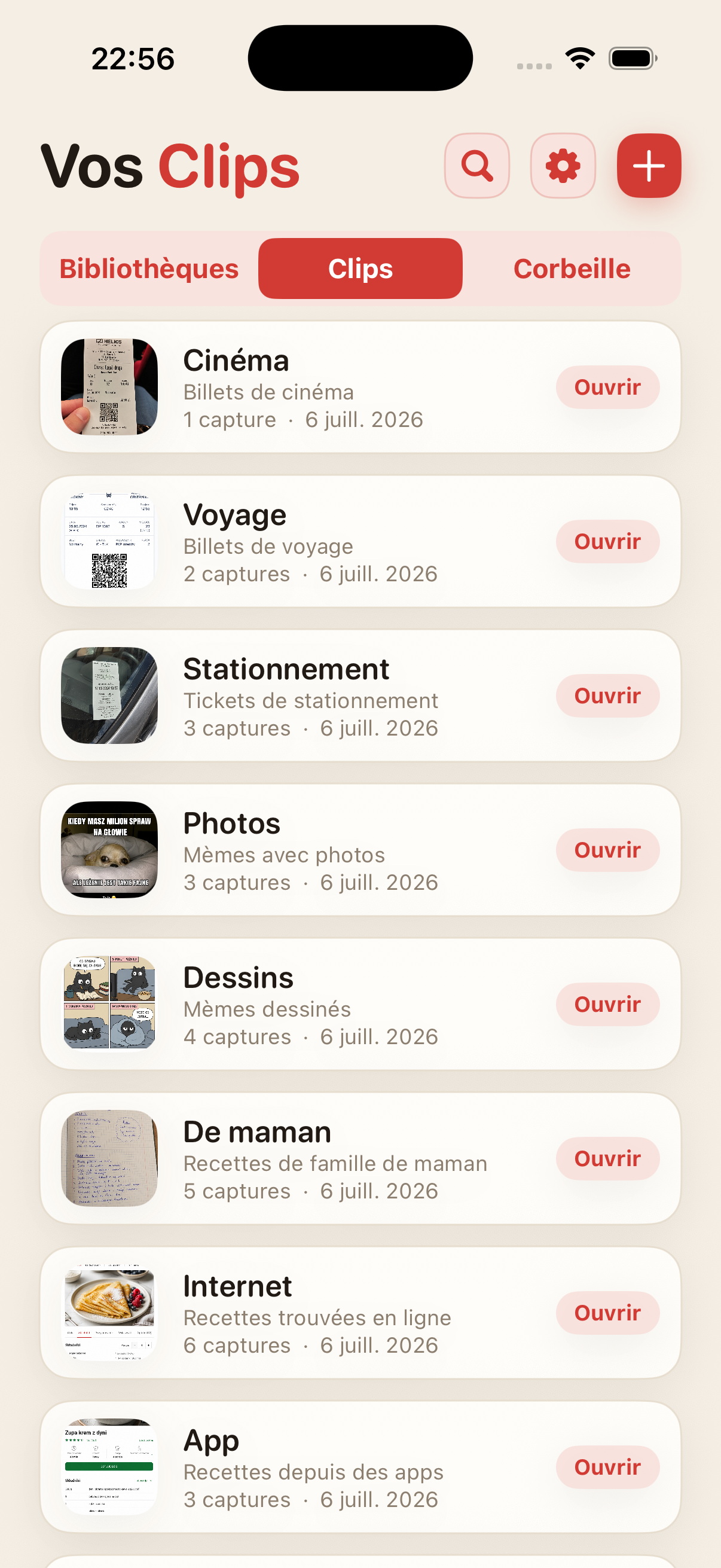 Liste de Clips dans ScreenClips