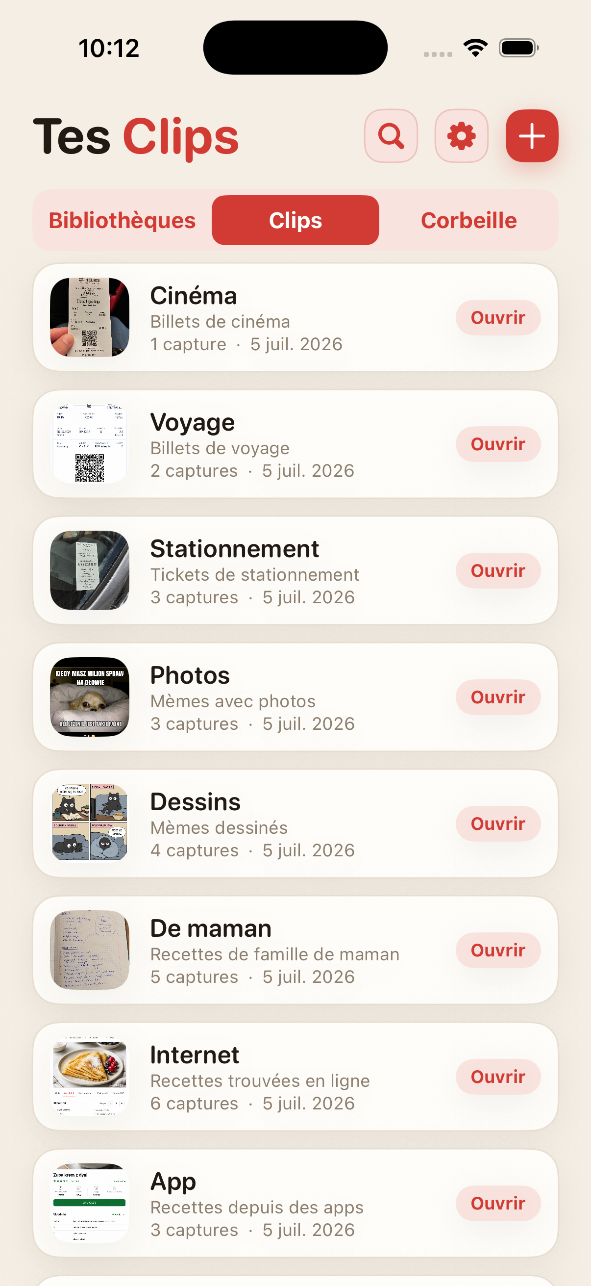 Liste de Clips dans ScreenClips