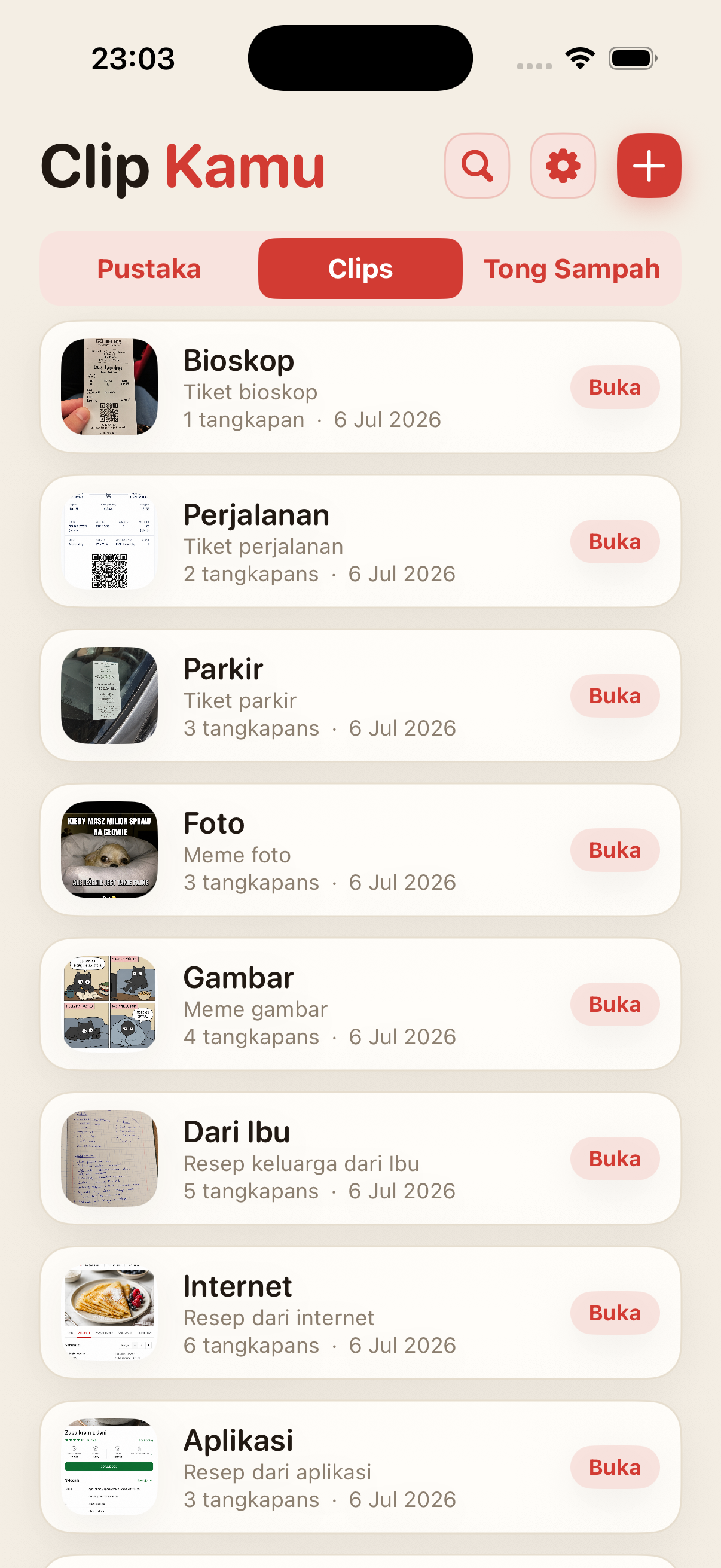 Daftar Clip di ScreenClips