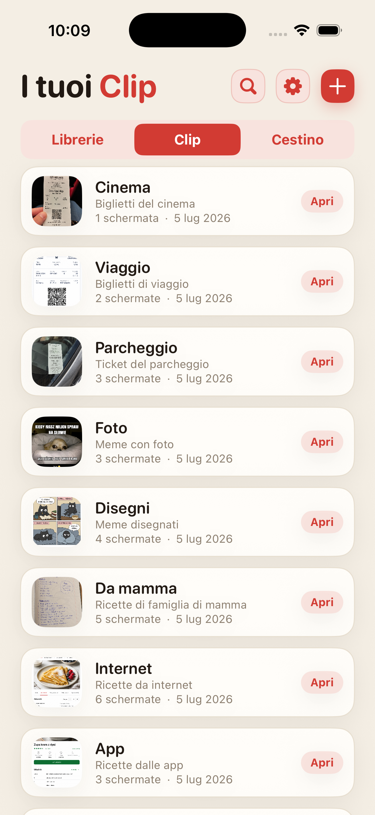 Elenco delle Clip in ScreenClips