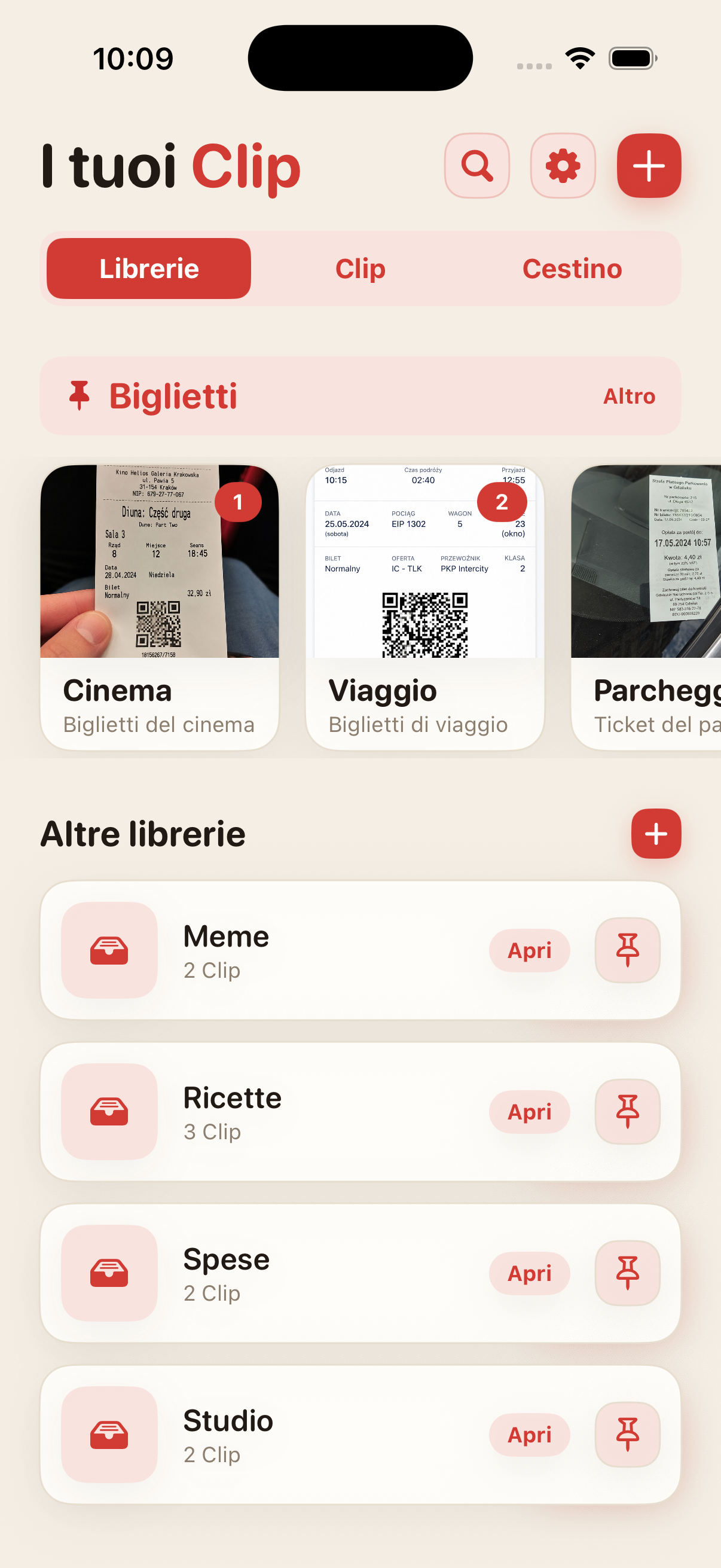 Schermata principale di ScreenClips con librerie e Clip