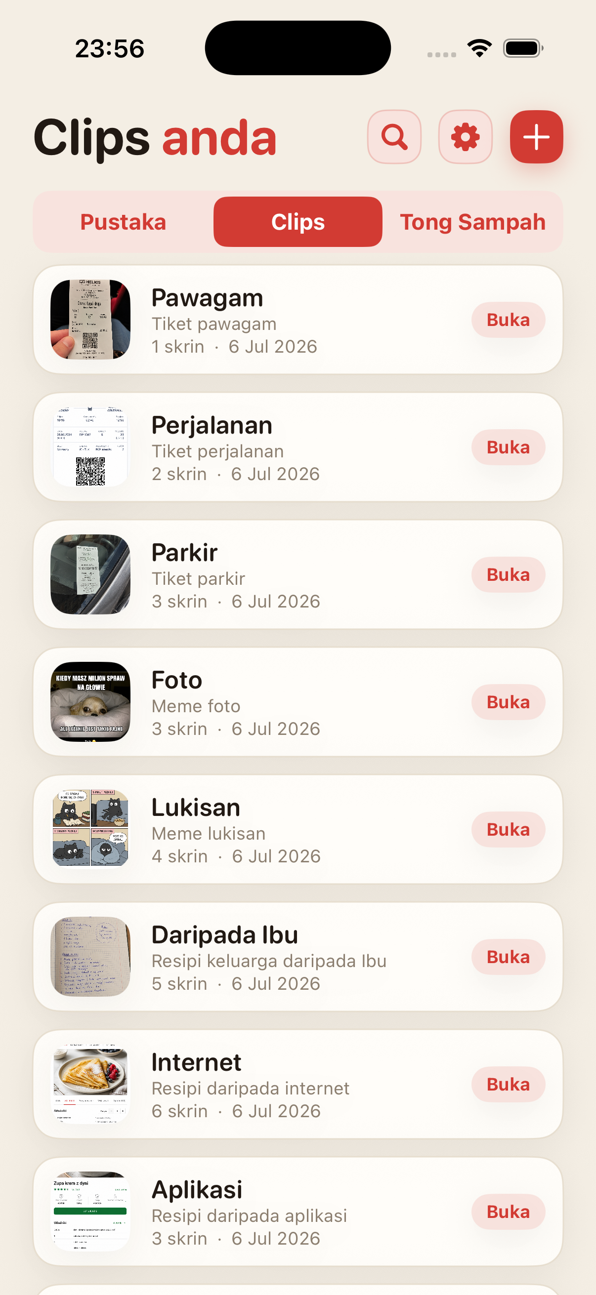 Senarai Clips dalam ScreenClips
