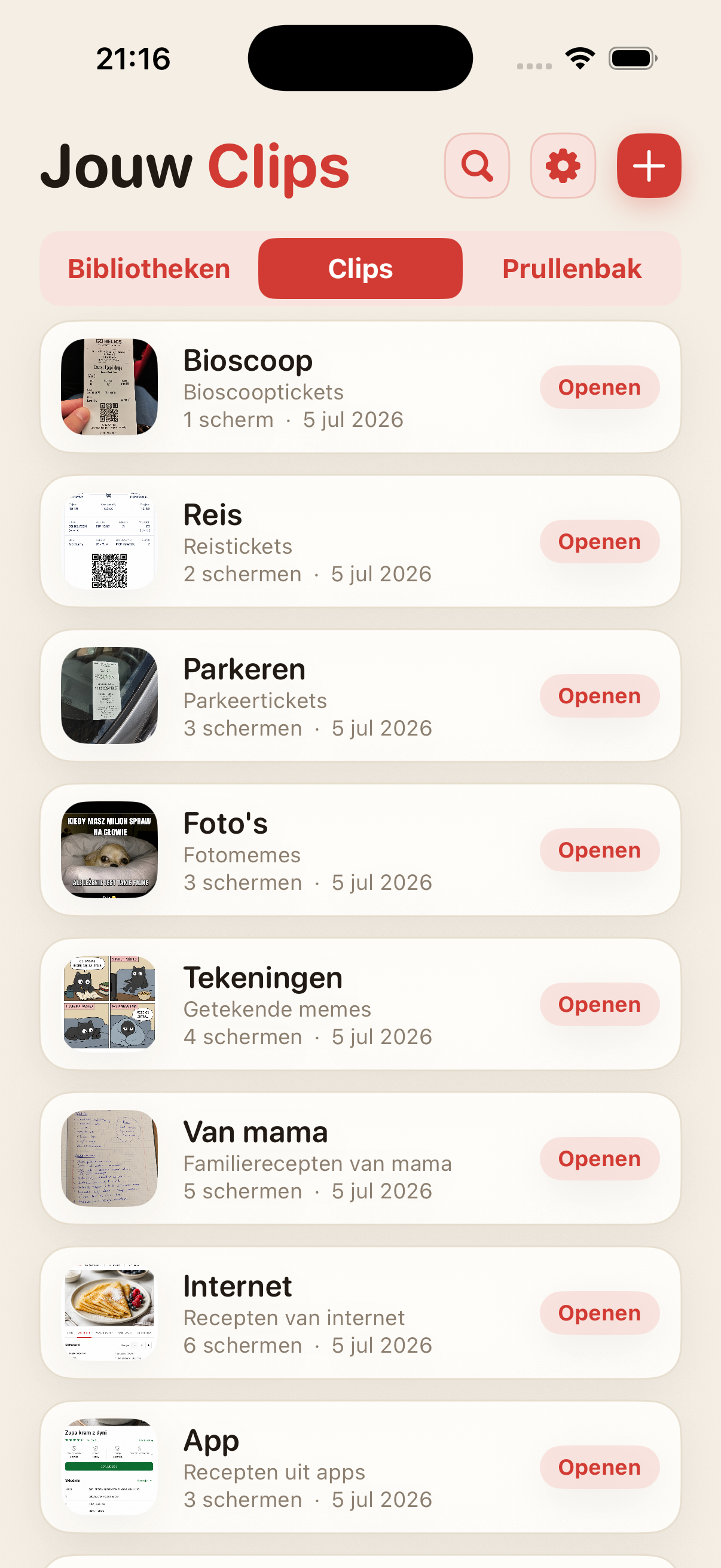 Lijst met Clips in ScreenClips