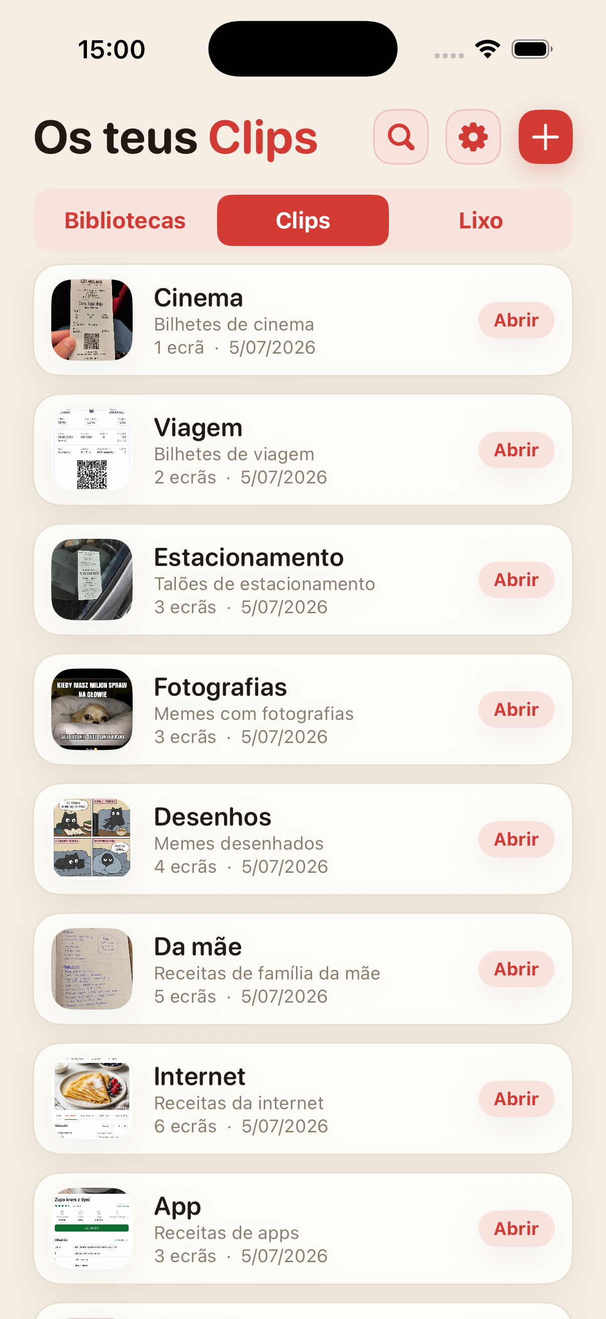 Lista de Clips no ScreenClips